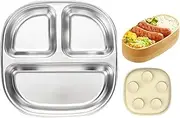 Huvqianu Kids Divided Plates | Divided Kids Dishes Childrens Plates Food Bowl - Stainless Steel Reusable Tableware with Suction Cup, Non-Slip Bowl Dishwasher Safe for Home School Travel