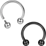 [Kakonia] 16g Septum Rings for Women Men | Implant Grade G23 Titanium Septum Ring | Internally Threaded Horseshoe Circular Barbell Piercing Jewelry for Nose Lip Tragus Eyebrow Helix Daith | 2pcs