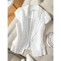在飛比找ETMall東森購物網優惠-棉麻小西服2024夏天白色短袖西裝外套女夏季新款薄款小個子短