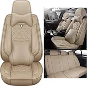 Kuifan Car Seat Covers Universal Full Set for Renault Clio Duster Clio 4 EspaceLeon Ibiza Mitsubishi Lancer X Pajero Outlander Lancer Subaru car seat Covers Waterproof ，Luxurious Beige