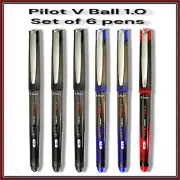 6 x Pilot V Ball Grip 1.0 Liquid Ink Rollerball Pens BLACK x 3 BLUE x 2 RED x 1