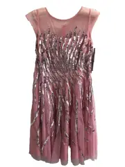 NWT Aidan Mattox Pink Sequin Cap-sleeve Dress Size 2