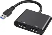 USB to HDMI Adapter, Dual HDMI USB Multi-Monitor Cable 1080P Video Audio Converter, for PC, Laptop to Monitor, Support Windows XP 7/8/8.1/10/11