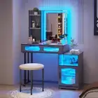 Vanity Desk with Mirror for Girls Gift, Small Makeup Vanity with Voice Activatio