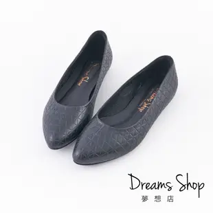 DREAMS SHOP 台灣手工真皮減壓時尚菱格紋尖頭平底鞋 菱格黑【XJ103-21】大尺碼女鞋37-45