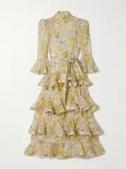 [Zimmermann] Zimmermann - Harmony Tiered Ruffled Floral-print Linen And Silk-blend Midi Dress - Yellow - 1 1 Yellow
