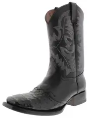 Mens Cowboy Boots Crocodile Skin Overlay Black Leather Square Toe Size 7