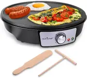NutriChef Electric Griddle & Crepe Maker | Nonstick 12 Inch Hot Plate Black