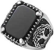 [SOBHART] Mens Onyx Ring,Stainless Steel Signet Rings for Men,Black Onyx Agate Gemstone Rings Jewelry for Men Size 8-13