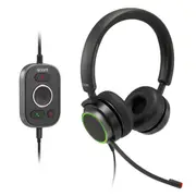 SNOM A330M Over-Ear USB-A Mono Headset, Passive Noise Cancellation, Black, USB/RJ9/3.5 Jack Cable with Call Control, Soft PU Leather 00004597
