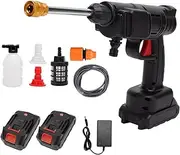 Portable Cordless Electric High Pressure Water Spray Gun Car Washer Cleaner Tool with 2 Batteries