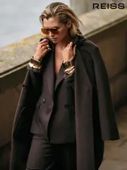Reiss Chocolate Lara Wool Blend Herringbone-Twill Coat (E93700) | $710