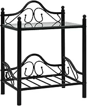 Bedside Table Steel and Tempered Glass 45x30.5x60 cm Black Bedroom Storage