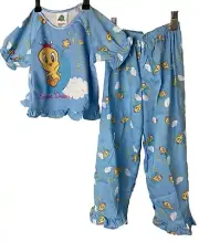 Vintage Baby Looney Tunes Sleepwear Tweety Bird Pajamas Set Children’s Size 4T
