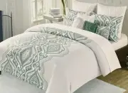 Max Studio Green White Medallion Full / Queen DUVET COVER SET W/ SHAMS