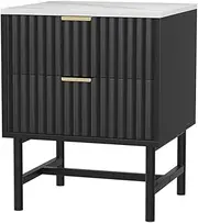 [Artiss] Bedside Table, MDF Bed Side Tables Storage Cabinet Desk with 2 Drawers, Bedroom Living Room Home Furniture Tallboy Lamp Nightstand Cabinets in 55cm Height Black