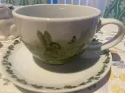 Peter Rabbit Beatrix Potter Bunny Green Ceramic Cup Teacup & Saucer Set
