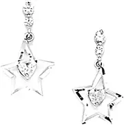 [JewelryWeb] 14k White Gold CZ Simulated Diamond Star Drop Screw Back Earrings 17x9mm Stud Earring for Women