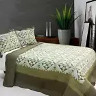 3 PC Blooming Flowers country green pattern 100% Cotton Queen Quilt Shams