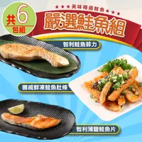 在飛比找PChome24h購物優惠-【愛上海鮮】嚴選鮭魚6包組(薄鹽鮭魚片x2+鮭魚菲力x2+鮭