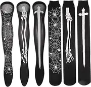 [GAROZATION] Cute Thigh High Stockings Black Merino Socks Skeleton Halloween Party Socks