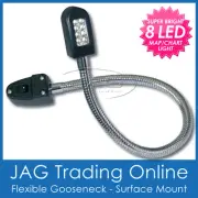12V 8-LED FLEXIBLE GOOSENECK READING CHART/MAP LIGHT & SWITCH - Caravan/RV/Boat