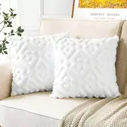 Pack of 2 Soft Plush Short Wool Velvet 22" x 22" (Pack of 2) Pure White
