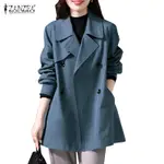ZANZEA 女式韓版休閒口袋雙排扣鈕扣風衣