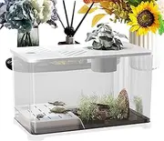 Aquarium Fish Tank | Big Fish Tank Aquarium Starter Kits,Modern Container with Turtle Resting Area, Home Decorations for Betta Shrimp Aquatic Planting Desktop Accessories