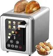 6 in 1 Electric Smart Toaster 2 Slice with Wide Slots, 6 Bread Types & 6 Shade Settings, Defrost Functions, Timer, Stainless Steel Digital Bread Toaster 2 Slice with Touch Screen