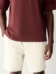 Ecru Stretch Cotton Elasticated Waist Shorts (AL4521) | $36