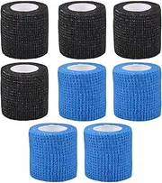 Fikiro Pack of 8 Self-Adhesive Bandage Cohesive Plaster Bandage Dog Animal Fixation Bandage for Fingers, Hand, Toes and Feet 5 cm x 4.5 m (Black/Blue)