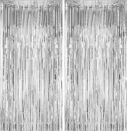 2 Pack Silver Tinsel Fringe Curtains - 3.2x6.6ft Metallic Party Backdrop for Photo Booth, Birthday, Wedding & Baby Showers - Sparkling Foil Door Decorations for Graduation, Bachelorette & Events