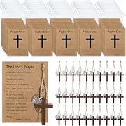 Qpige Bulk 30 Pocket Cross Cards Christian Gifts, Wooden Pocket Cross Charm Christian Religious Gifts Small Faith Based Comfort Baptism Gift Inspirational Gifts for Women Men