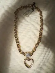Pierre Balmain HEART Crystal 22 kt Gold Plated Necklace with Hang Tag/ Signed