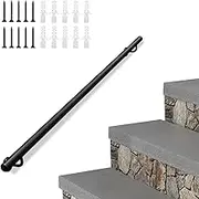 Wall Mount Metal Handrail, Staircase Step Hand Railing Non-Slip Safety Grab Handle, Barrier-Free Staircase Grab Bar Black Wrought Iron Banister Dalvanized Round Pipe Balustrade(17ft/510cm)