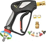 [ANJIESENG] Pressure Washer Short Gun, 5000 PSI /10.5 GPM Industrial Grade Best for Gas Power Washer with 360 Degree Swivel, 3/8” Quick Connector M22 14 Fitting with 1/4" Quick Socket 5 Nozzle Tips
