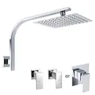 WELS 8" Chrome Square Rain Shower Head Set Gooseneck Wall Arm Mixer Tapware