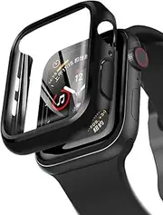 MANLENO Waterproof Hard Case with HD Screen Protector Compatible with Apple Watch Series 10 46mm Matte Ultra Thin Sratch Resistant Protective Case for iWatch Cover with Tempered Glass (Black)