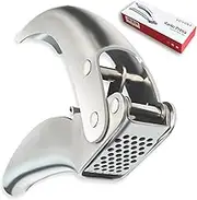 VOVOLY Premium Garlic Press, Stainless Steel Garlic Mincer, Heavy Duty Professional Grade Double Lever-Assisted Garlic Crusher with High Capacity Chamber - Easy to Clean and Rust Free Garlic Presser