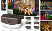 Solar Fence Lights with Remote Control 50ft,15 Multi Colors Solar 12 Pack Brown
