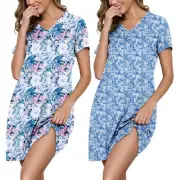 Women Plus Size Nightshirts 2 Pack Summer Nightgowns V Neck Short Sleeping Go...