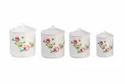 Miniature Dollhouse Fairy Garden Set of 4 White Floral Canisters - Buy 3 Save $5