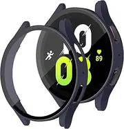 Screen Protector Case Compatible with Samsung Galaxy Watch 5 40mm 44mm Overall PC Cover and Tempered Glass Screen Protective Case, Midnight Blue 44mm