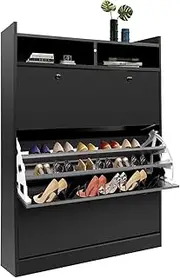 45 Pairs Wood Shoe Cabinet Shoes Rack Wooden Storage 3 Tier Adjustable Shelves Organiser Cupboard Black