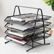 Mesh Desk Organiser 4 Tier Letter Tray Organizer Office Desktop Document Paper File Storage Mesh Filling Collection for Home &Office Use (Black)