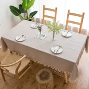 GGP 140*90Cm Beige Striped Cotton Linen Embroidered Tassel Tablecloth European & American Pastoral Style For Restaurants