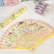 Kawaii Sanrioed Folding Fan Pompompurin Bamboo Fan Hand Fan Photography Props