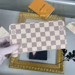 二手 LOUIS VUITTON LV 路易威登 N63503 白棋盤格紋拉鍊粉色長夾錢包 99新