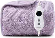 Dreamaker Luxury Faux Fur Electric Heated Throw Blanket 160x130cm Heating Rug Reversible Coral Fleece Plush Snuggle Overheat Protection LED Display 9 Heat Settings Detachable Controller - Lavender